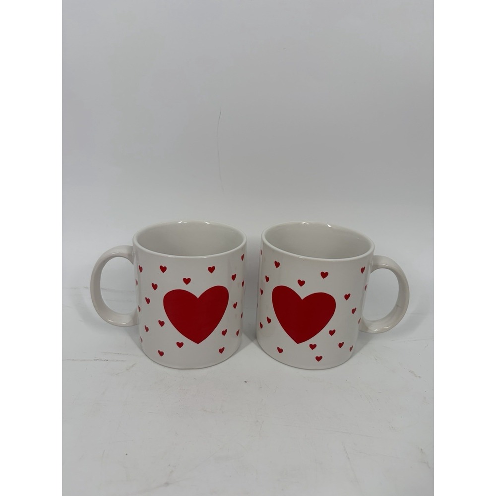 Lillian Vernon Heart Mugs Set of 2 1987 Vintage Valentine Love Mugs Red White